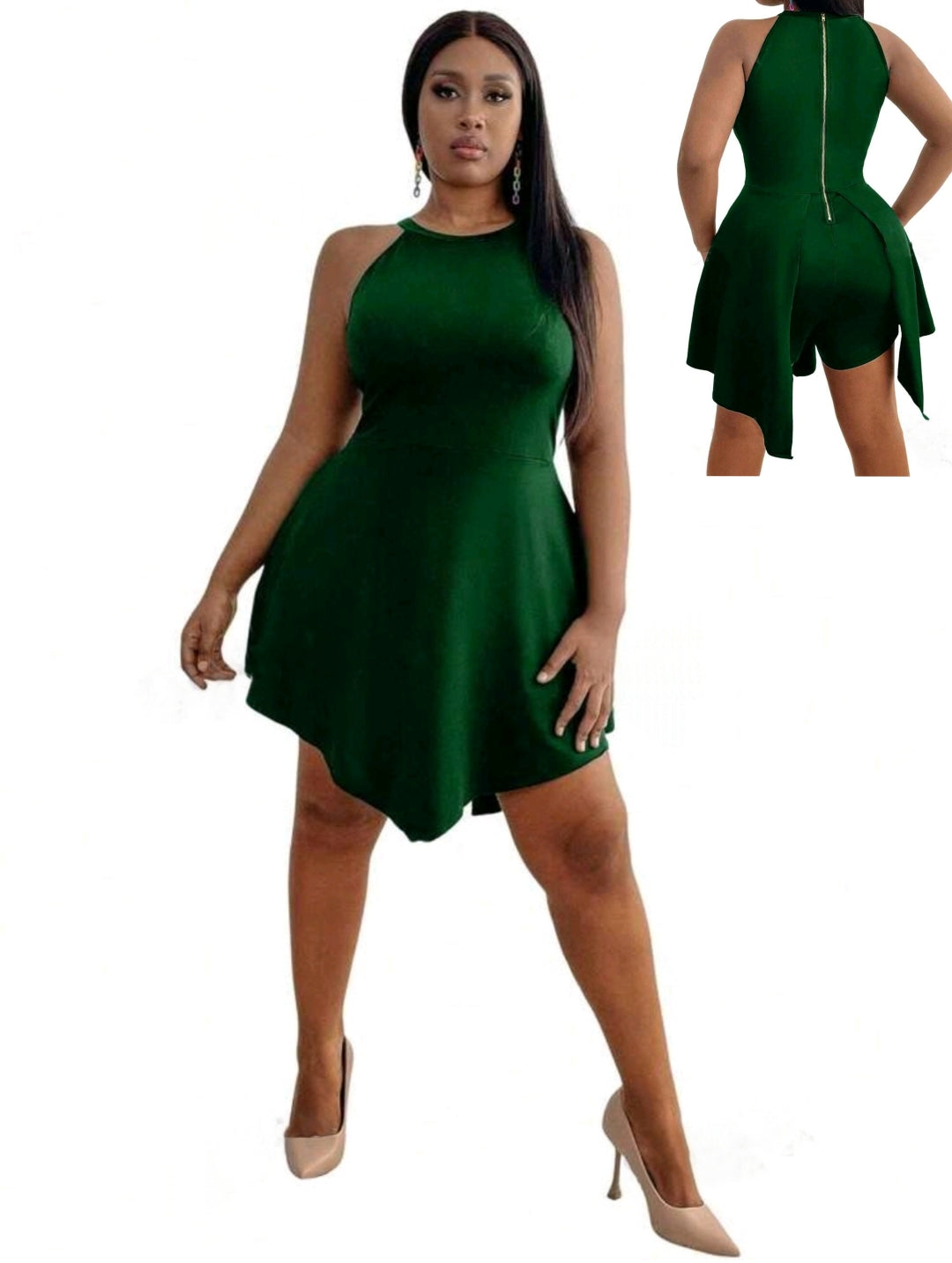 Green Asymmetrical Plus Size Romper